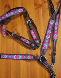 Showman® Argentina Cow Leather 3 Piece Headstall and breast collar set with navajo beaded inlay. - Country Scene Saddlery and Pet Supplies