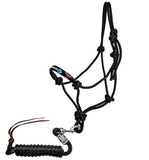 Showman® Beaded arrow black rope halter with lead rope. - Country Scene Saddlery and Pet Supplies