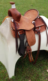 SRS Youth 12" Cowboy/ Cowgirl Saddle- Barbed Wire Border Tooling - Country Scene Saddlery and Pet Supplies