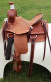 SRS Youth 12" Cowboy/ Cowgirl Saddle- Barbed Wire Border Tooling - Country Scene Saddlery and Pet Supplies