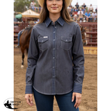 New!Stockyard Stripe Charcoal Ladies RawhiTitlede Western Arena Shirt Ladies western shirts