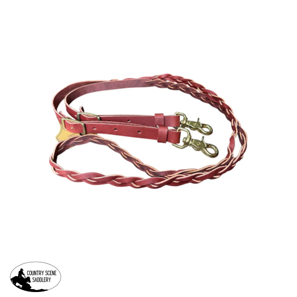 New! T5559 - Aust Made Red hide Endless 3 Plaited Leather Reins Natural