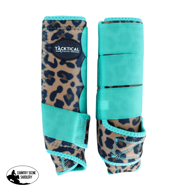 New! Tacktical™ Leopard & Turquoise Splint Boots (Pair) Horse Boots Leg Wraps