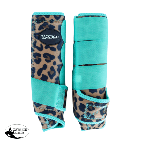 New! Tacktical™ Leopard & Turquoise Splint Boots (Pair) Horse Boots Leg Wraps