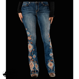 Grace In LA aztec embroidered flare jeans side detail