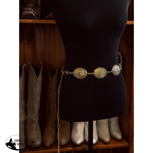 New! Tooled Concho Belt / GOLD