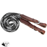 New! Tough1 5ft Flat Braided Trail Reins - Black/Grey/White