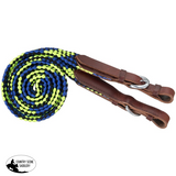 New! Tough1 5ft Flat Braided Trail Reins - Black/Royal/Neon Green