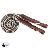 New! Tough1 5ft Flat Braided Trail Reins - Black/Tan/White