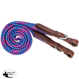 New! Tough1 5ft Flat Braided Trail Reins - Purple/Turquoise/Pink