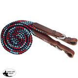 New! Tough1 5ft Flat Braided Trail Reins - Red/Navy/Aqua