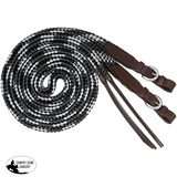 New! Tough1 Flat Braided Split Reins - Black/Grey/white