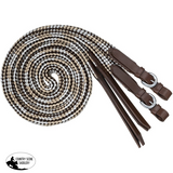 New! Tough1 Flat Braided Split Reins - Brown/Tan/White
