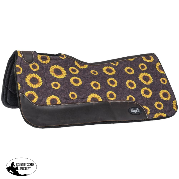 New! Tough1 Sunflower Print Felt Saddle Pad - 28 x 28 Youth Barrel Saddles