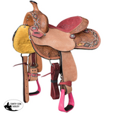 New! Tough1 Youth Dahlias & Diamonds Barrel Saddle - 12 inch - Youth Barrel Saddles