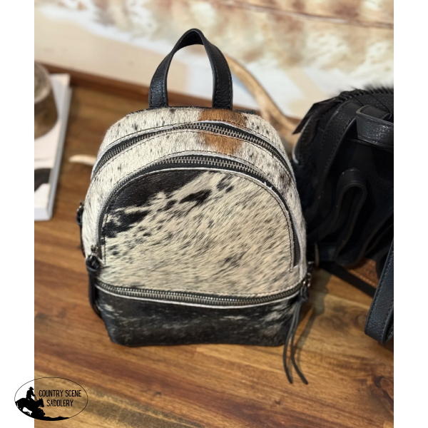 New! Trinity Ranch Mini Cowhide Back Pack / BLACK #1