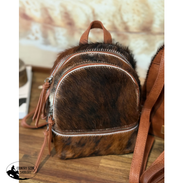 New! Trinity Ranch Mini Cowhide Back Pack / BROWN #1