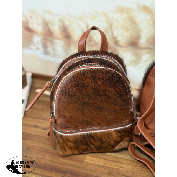 New! Trinity Ranch Mini Cowhide Back Pack / BROWN #2