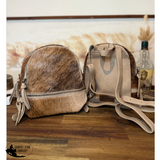 New! Trinity Ranch Mini Cowhide Back Pack / TAN #2