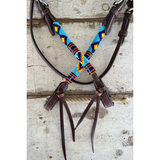 New! TRuby Rose Beaded Browband Bridle – Turquoise spur strap