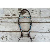 New! TRuby Rose Beaded Browband Bridle – Turquoise spur strap