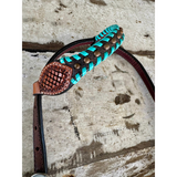 New! Turquoise Buckstitched Beaded One Eared Bridle spur strap
