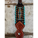 New! Turquoise Buckstitched Beaded One Eared Bridle spur strap