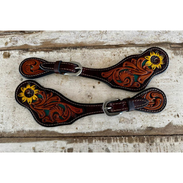 New! Turquoise Curved Floral Spur Straps spur strap