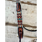 New! Two Toned Browband Bridle with Aztec Beaded Inlays spur strap