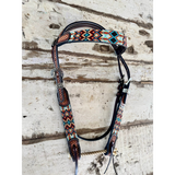 New! Two Toned Browband Bridle with Aztec Beaded Inlays - Country Scene Saddlery and Pet Supplies