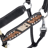 New! Western Leather Horse Halter with Buckstitch & Hair-On Inlay – Dark Oil | Country Scene Saddlery - Lariat Nose
