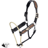 New! Western Leather Horse Halter with Buckstitch & Hair-On Inlay – Dark Oil | Country Scene Saddlery - Lariat Nose