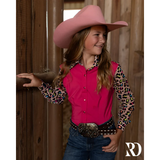 New!*YOUTH* NEON LEOPARD MESH SLEEVE PERFORMANCE RODEO SHIRT