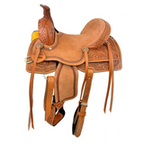 New! Youth Roping Style Western Hard Seat Saddle with Floral Tooling - 13 Inch Roping style Saddle
