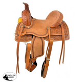 New! Youth Roping Style Western Hard Seat Saddle with Floral Tooling - 13 Inch - Country Scene Saddlery and Pet Supplies