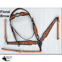One Eared Floral Tooled Bridle And Breast Plate Sets. Browband Set