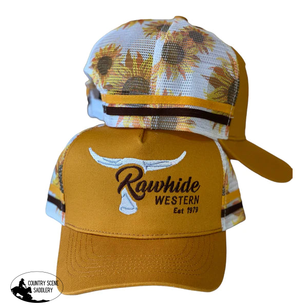 P4104- Rawhide Mustard Sunflower Country Trucker Cap Caps