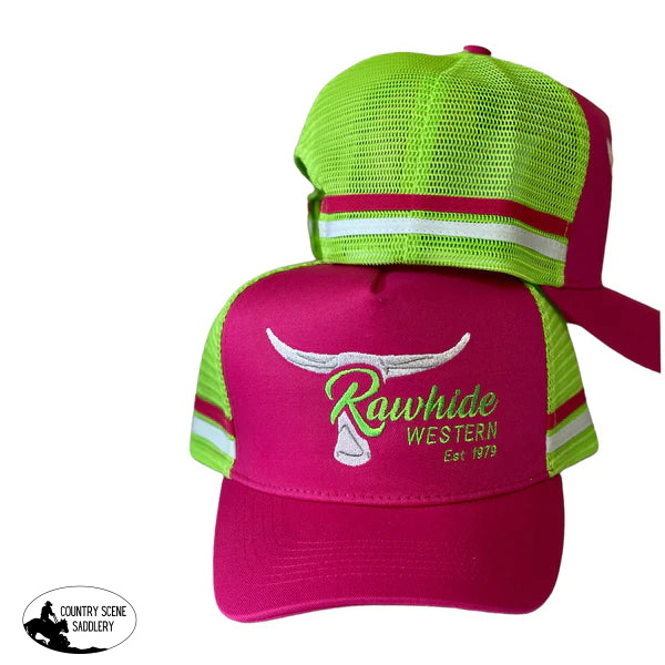 P4107 - Rawhide Pink & Lime Country Trucker Cap Caps