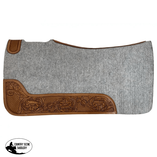 Pad279 - 30 X 32 Contoured Felt Saddle Pad With Tooled Top Grain Wear Leathers Western