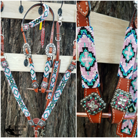 Pastel Beaded 4 Piece Headstall And Breast Collar Set