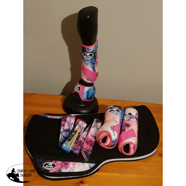 Pink/ Teal Swirl Set Small (24Cm Height And 13Cm Wide) 13 - 14.3 Hh / Pink/ Boots Bell Pad Latigo