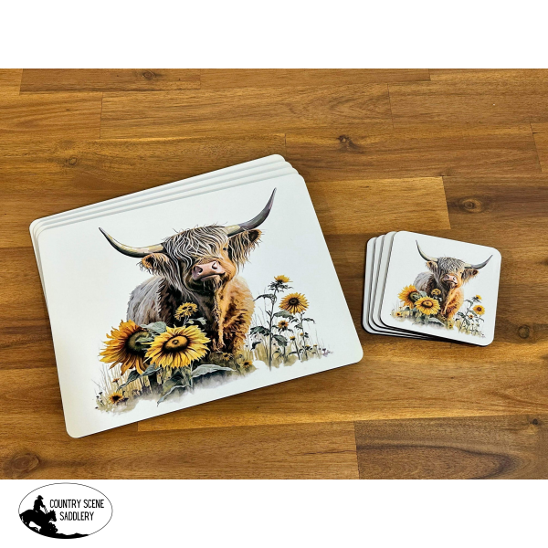 Placemat & Coaster Set - Sunflower Highland Cow Giftware