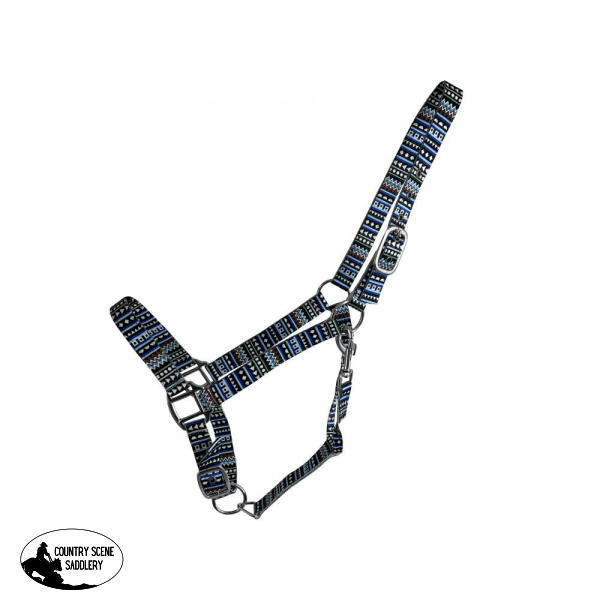 Premium Nylon Adjustable Horse Halter - Blue Aztec Print Halter