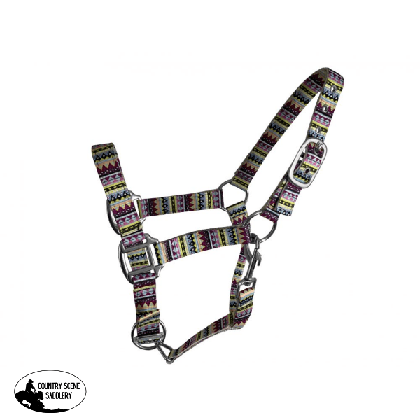 Premium Nylon Adjustable Pony Halter - Pastel Aztec Print Halter