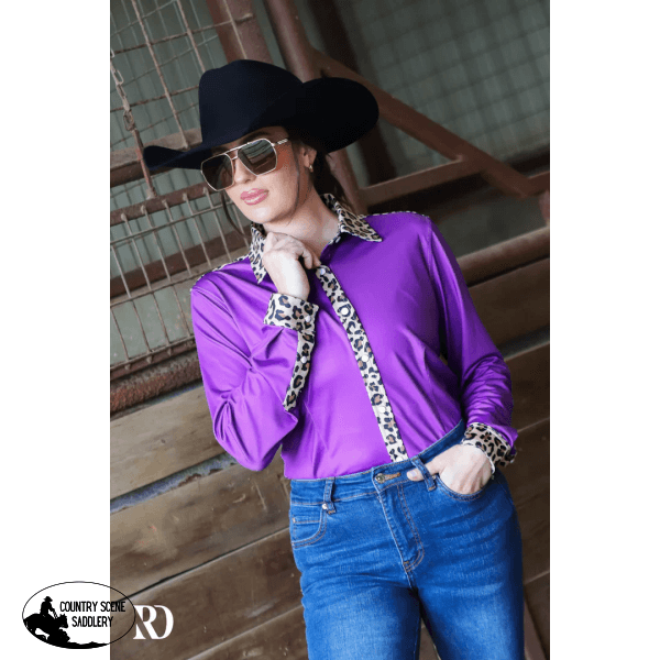 Purple & Leopard Performance Rodeo Shirt (Adult) Medium Western Style