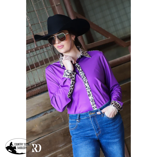 Purple & Leopard Performance Rodeo Shirt (Adult) Medium Western Style