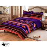 Queen Size 3 Pc Borrego Comforter Set With Southwest Design. Purple