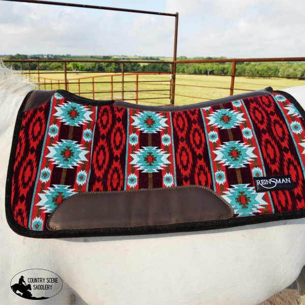 Rancher Square Contour Wool Pad- Turquoise And Red Aztec