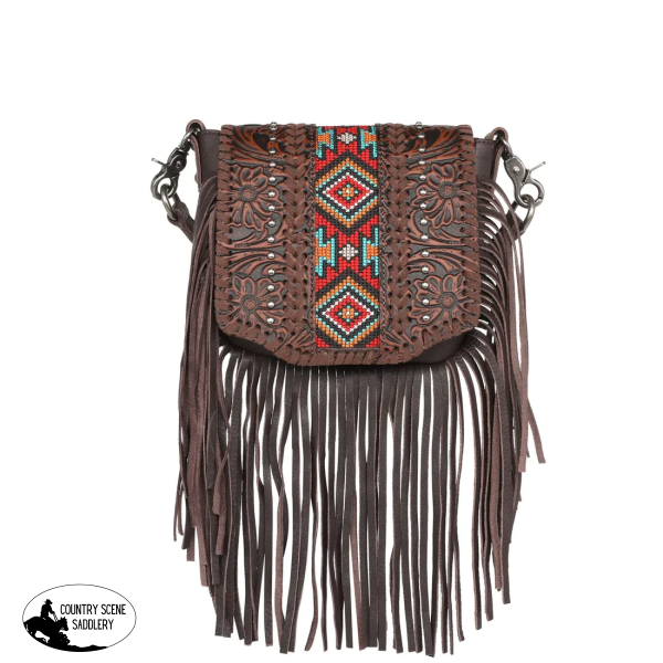 Rlcl166Cf - Montana West Genuine Leather Tooled Collection Fringe Crossbody