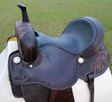 CSSB19 Basket/ Floral Tooled Barrel Saddle - Country Scene Saddlery and Pet Supplies